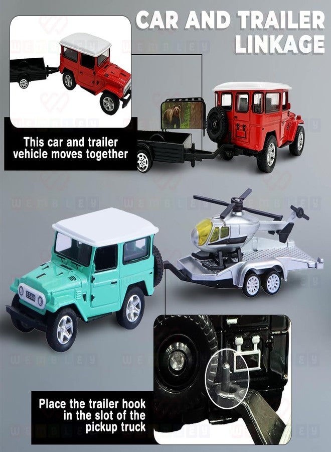 ويمبلي سيارة لعبة ويمبلي لاند كروزر مصبوبة مع مقطورة للأطفال من الجنسين، مجموعة لعب سيارة صغيرة تعمل بالسحب للخلف مع ناقلة نقل متعددة الاستخدامات عشوائية - مجموعة من قطعتين - Image 3